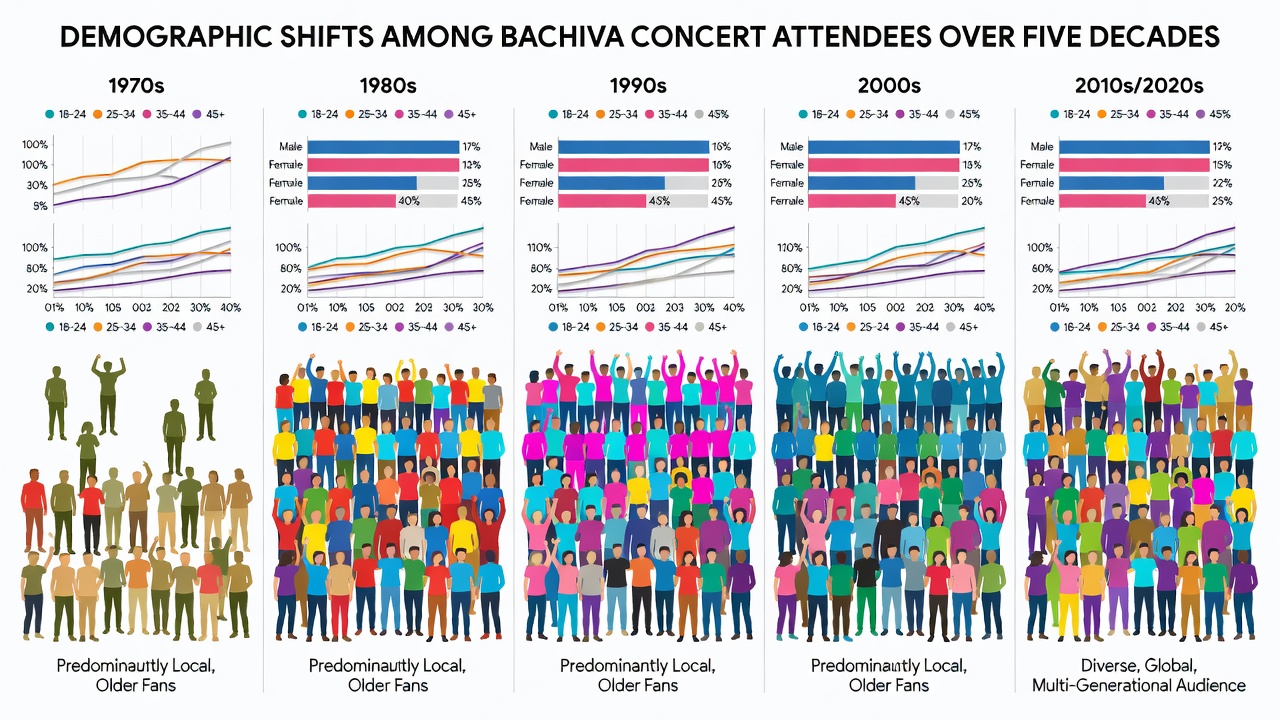 Diverse modern Bachiva audience members of varying ages and backgrounds at a 2023 performance